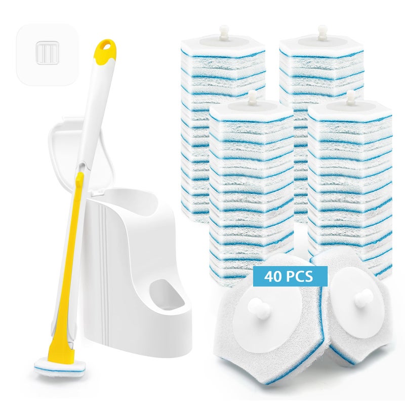 JEHONN Disposable Toilet Brush with 40PCS Wand Cleaner Refills, Wall Mounted Toilet Bowl Brush Holder Set, Bathroom Cleaning System for Sink Bathtub Wash Basin (Yellow) - Image 1